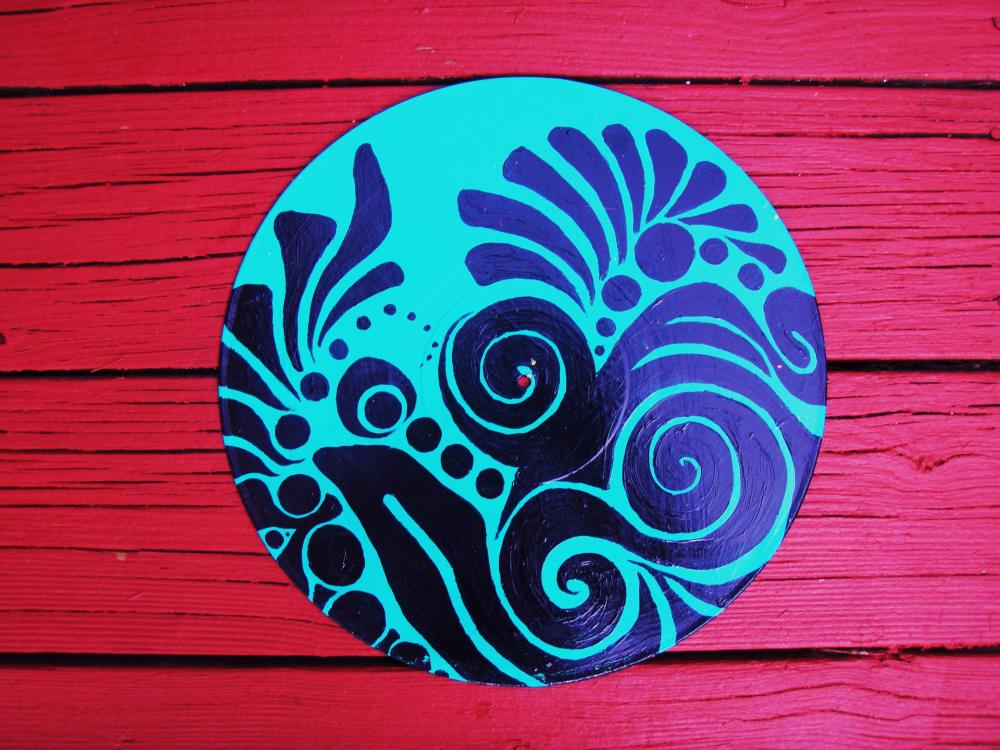 Retro Blue and Black Recycled Record Original Wall Art