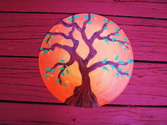 Orange Tree. Recycled Vinyl Record Wall Art.