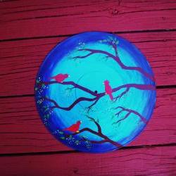 Red Birds in Tree Recycled Record Wall hang