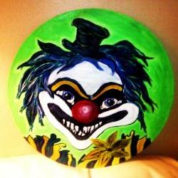 Original Scary Clown Painted on a Recycled Vinyl Record