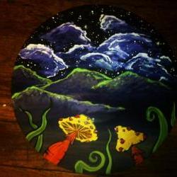 Original Painting of Mushrooms and Night Sky