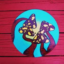 Trippy Mushroom Painting. Recycled Record Art